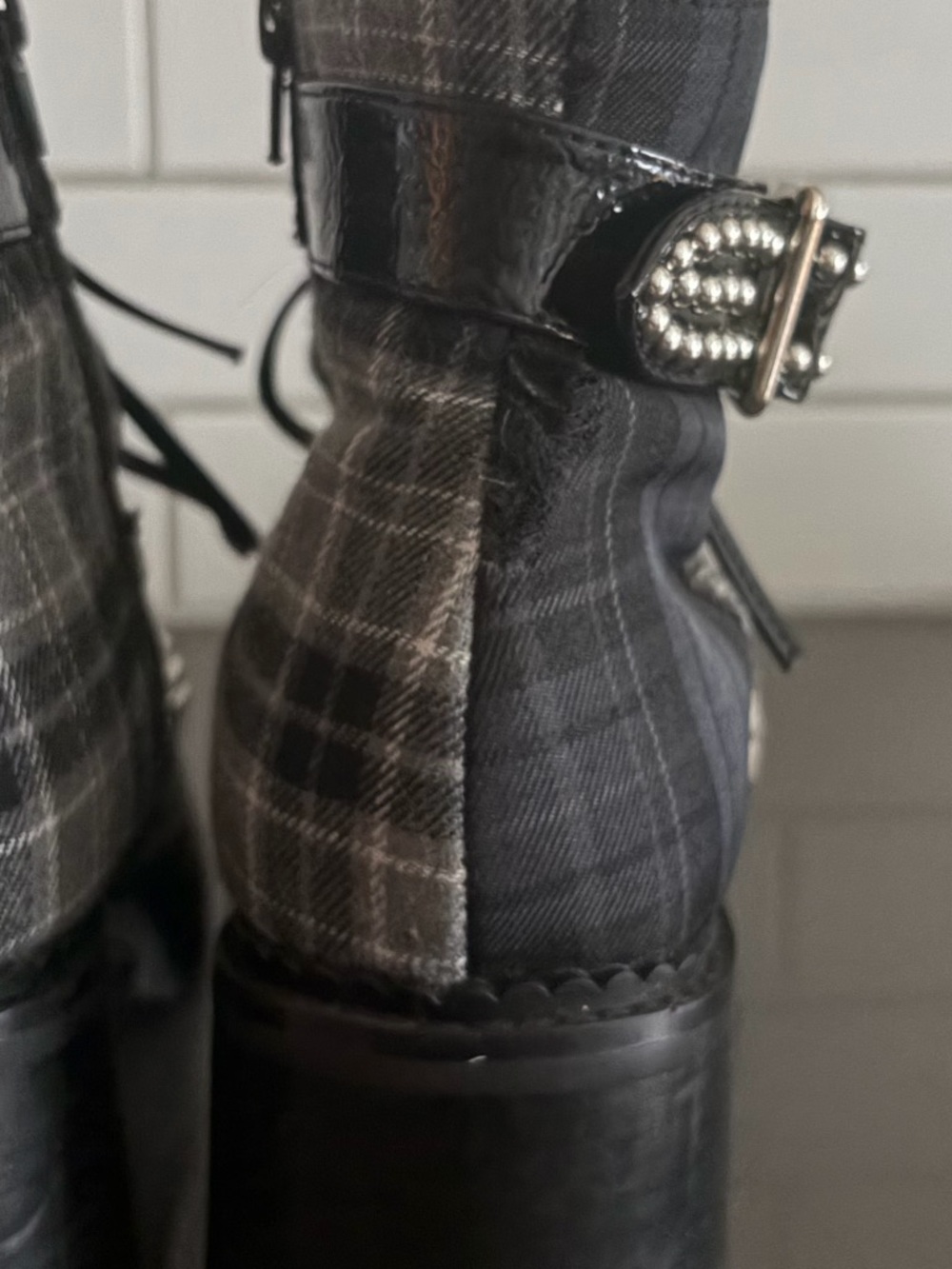 Jeffrey Campbell Helter Black/Grey Plaid Combat Boots - Picture 6 of 14